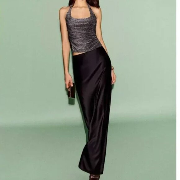 ✨ SALE✨ Reformation Bella Satin Maxi Skirt Small Black Noir Cocktail - Picture 4 of 9